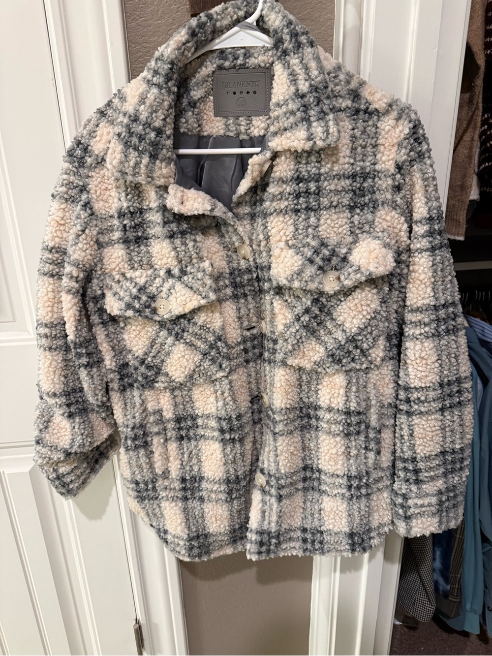 BlankNYC Plush Plaid Sherpa Jacket